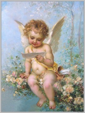 ángel floral leyendo una carta Hans Zatzka Pinturas al óleo